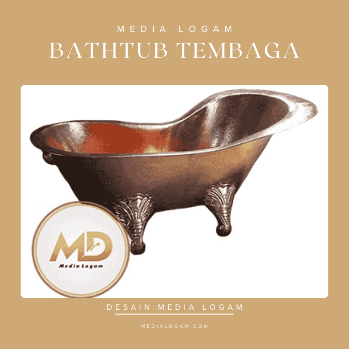 Bathtub Tembaga Antik Cokelat Tua dengan Kaki Ukir