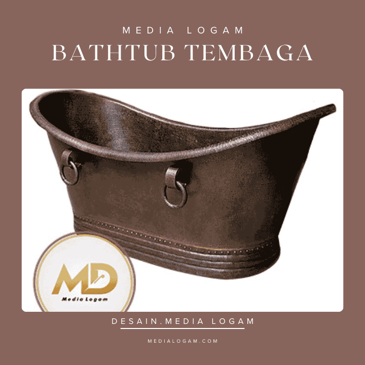 Bathtub Tembaga Antik Oval dengan Ring Pegangan