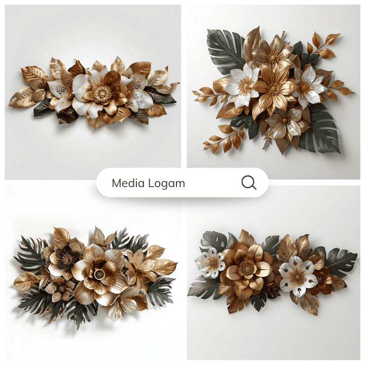 Hiasan Dinding Bunga Metal Warna Gold Putih Tembaga Kuningan 2 Desain motif bunga dengan sentuhan gold dan putih