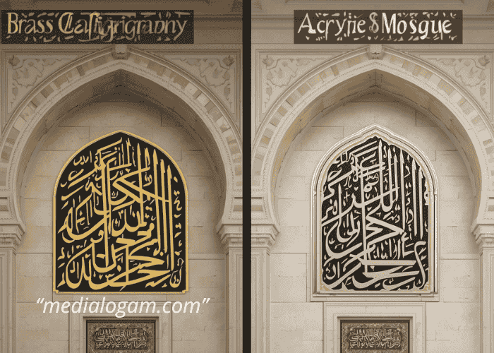 Kaligrafi Kuningan vs Kaligrafi Akrilik Mana yang Cocok untuk Masjid?