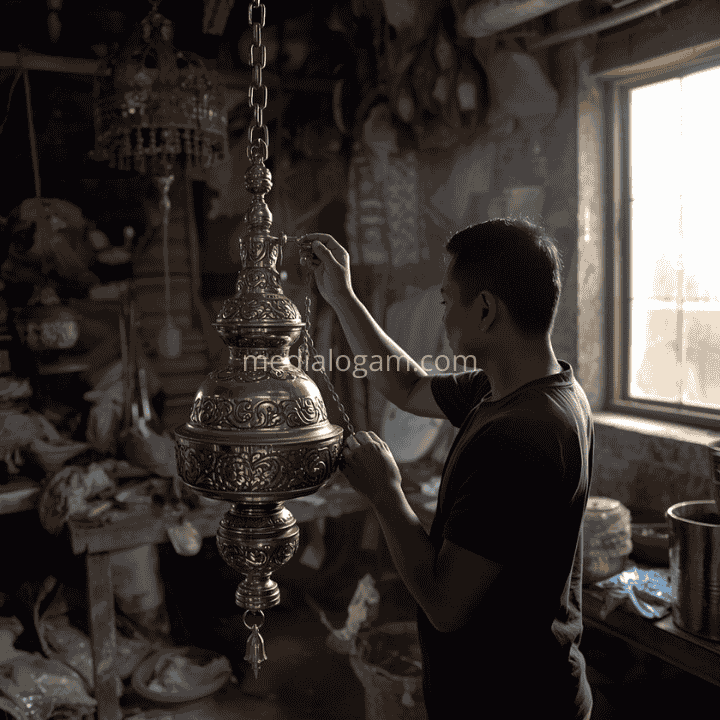 Stop! Jangan Salah Pasang, Ini Cara Instalasi Lampu Gantung Kuningan Berat di Masjid 2 Instalasi Lampu Gantung Kuningan Berat di Masjid