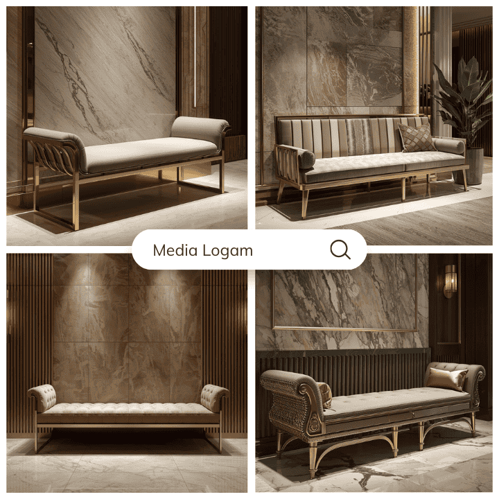 10 Furnitur Lobby Gedung Tembaga & Kuningan – Supplier, Proyek & Pengrajin 6 Bangku lobby dengan sentuhan logam tembaga kuningan