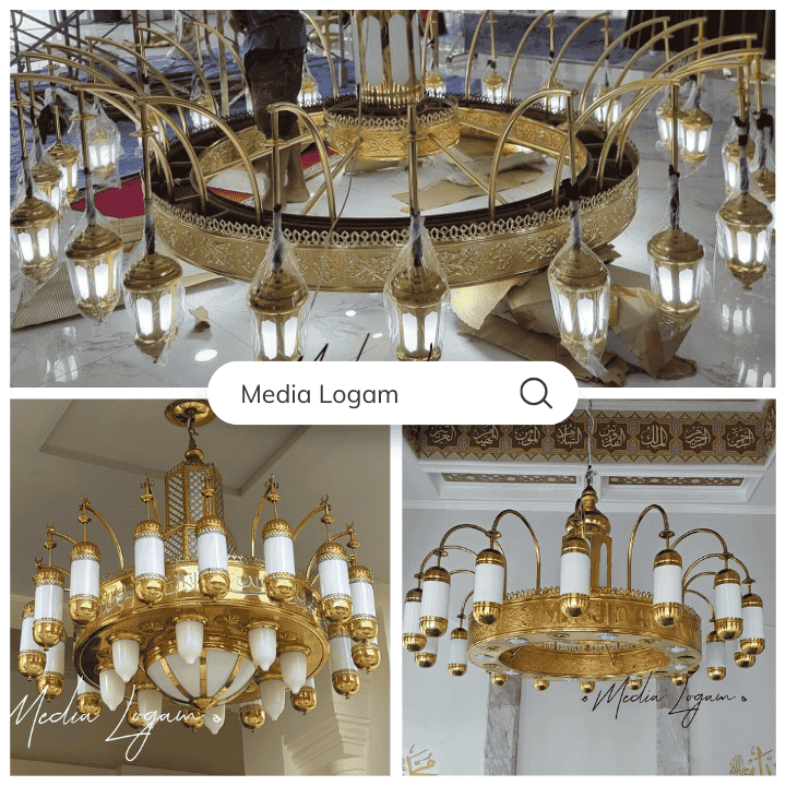 10 Elemen Interior Masjid Tembaga & Kuningan – Harga, Pengrajin & Proyek 5 Lampu gantung kristal dan logam dari Media Logam