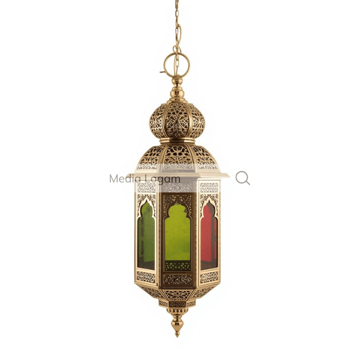Lampu Gantung Arabesque Premium: Dekorasi Ramadan Klasik Gaya Maroko 15 Lentera Gantung Ornamen Emas produksi Media Logam Boyolali