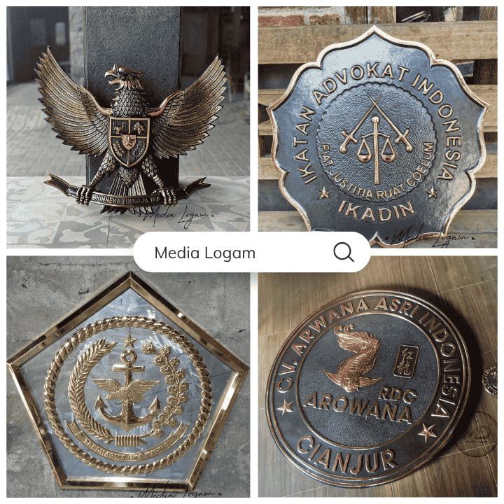 10 Furnitur Lobby Gedung Tembaga & Kuningan – Supplier, Proyek & Pengrajin 10 Logo dinding kuningan timbul dengan detail rapi produksi media logam