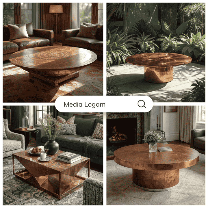 10 Furnitur Lobby Gedung Tembaga & Kuningan – Supplier, Proyek & Pengrajin 7 Meja kopi tembaga dengan sentuhan hangat dan kilau halus produksi media logam boyolali