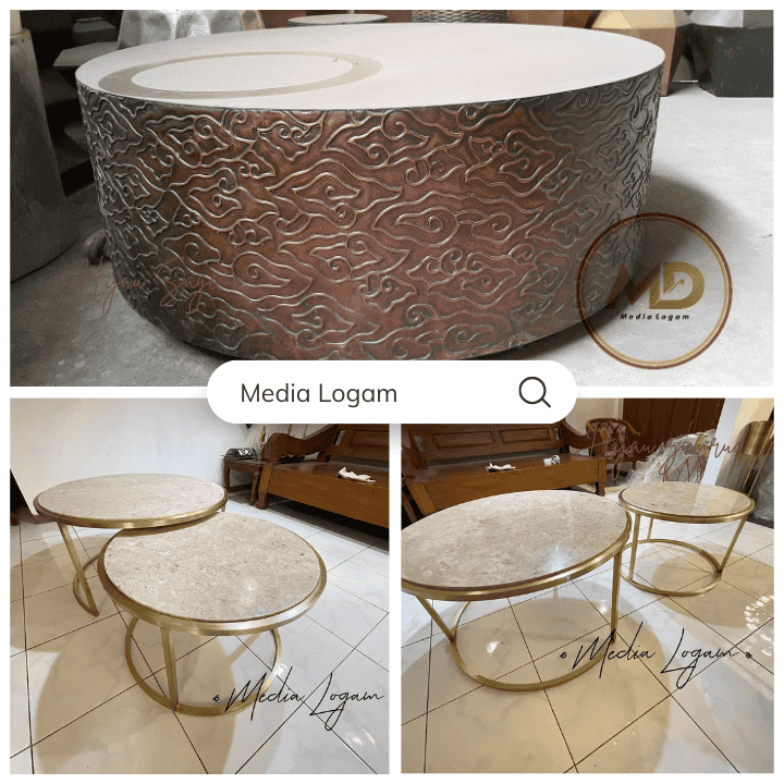 10 Perabot Ruang Keluarga Eksklusif Tembaga & Kuningan – Harga & Pengrajin 9 Meja kopi modern dari tembaga dan kuningan