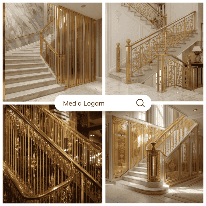 10 Elemen Interior Masjid Tembaga & Kuningan – Harga, Pengrajin & Proyek 8 Pagar pembatas dan railing tangga dari Media Logam Boyolali