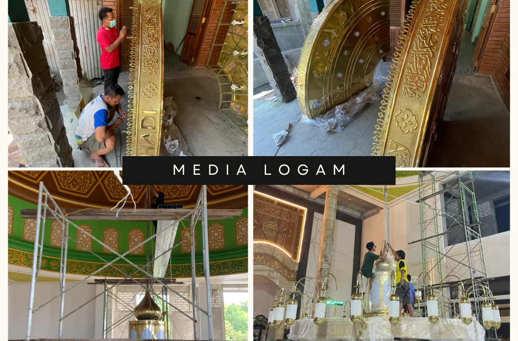 Kumpulan Proyek Kerajinan Tembaga Kuningan Masjid Terbaik 9 Pemasangan Lampu Gantung Nabawi di Tuban, Jawa Timur