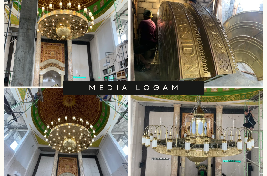 Kumpulan Proyek Kerajinan Tembaga Kuningan Masjid Terbaik 8 Pemasangan Lampu Gantung Nabawi di Tuban, Jawa Timur