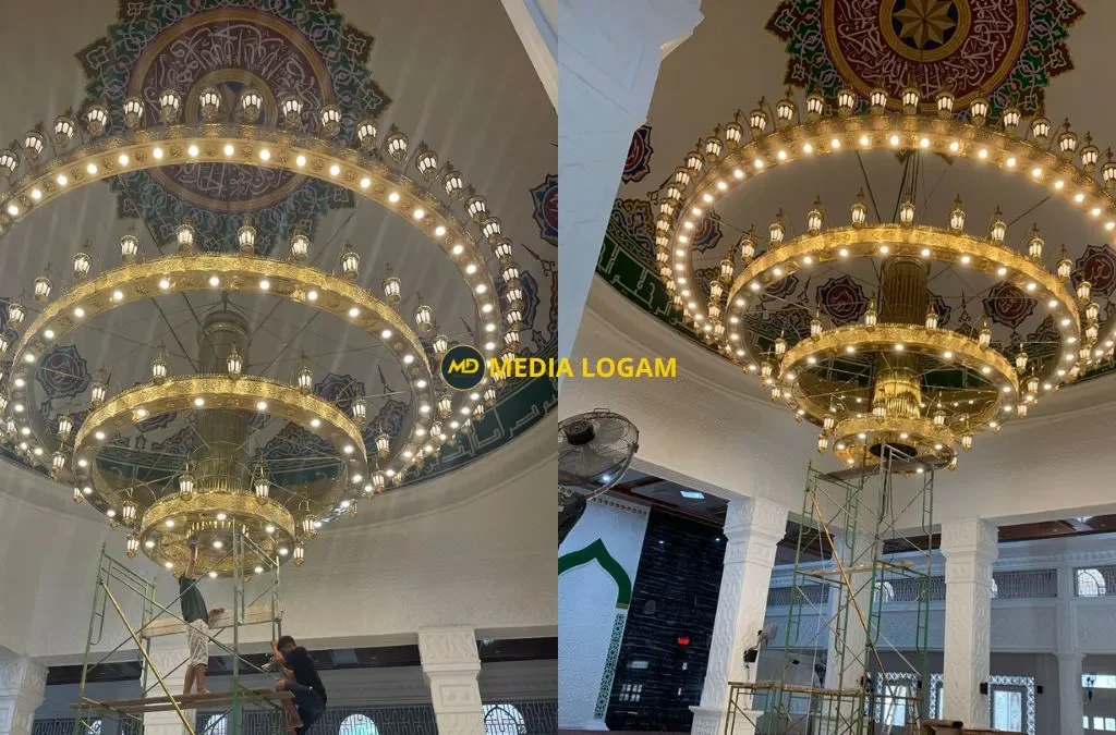 Lampu Nabawi Kuningan Diameter 9 Meter: Produksi & Spesialis Masjid 8 Instalasi Sistem Kelistrikan Lampu Nabawi Kuningan