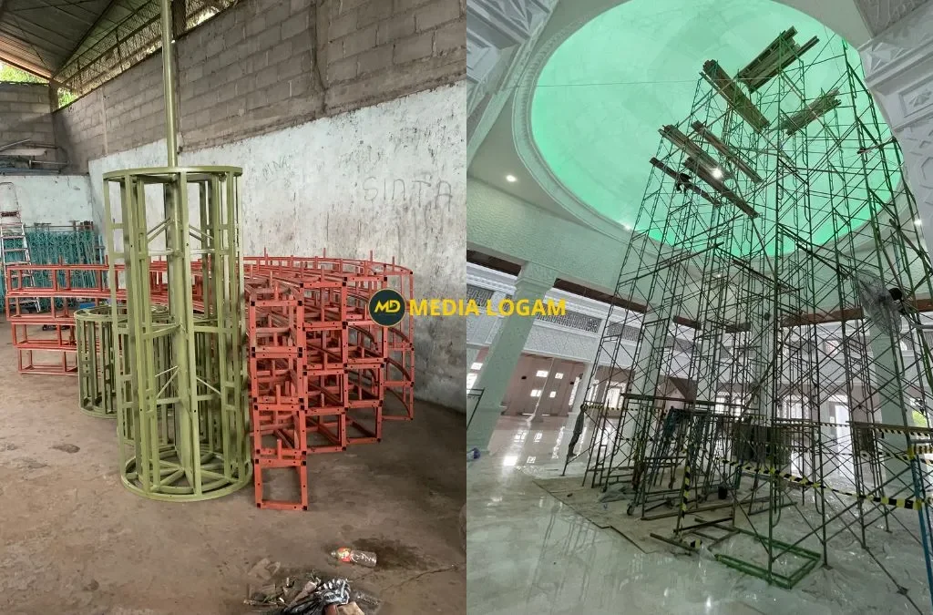 Lampu Nabawi Kuningan Diameter 9 Meter: Produksi & Spesialis Masjid 5 Persiapan Area Kerja dan Pemasangan Scaffolding