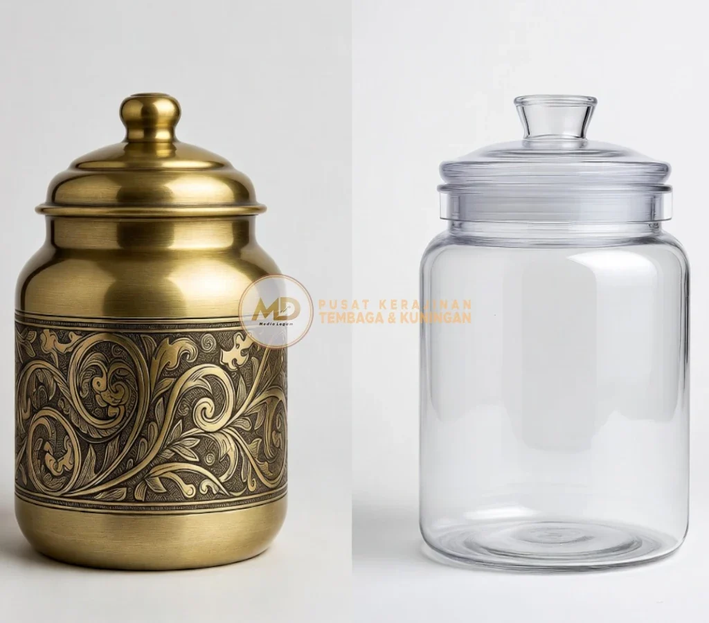 Mana yang Lebih Sehat? Rahasia Menyimpan Makanan dalam Toples Kuningan vs Plastik 3 Toples kuningan lebih sehat karena antibakteri alami dan bebas bahan kimia berbahaya, sedangkan plastik berisiko melepas zat seperti BPA, terutama saat terkena panas atau digunakan lama.